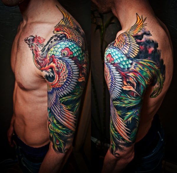 burning phoenix-tattoo-sleeve-phoenix-tattoos colored