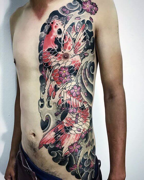 chest-guys-japanese-koi-fish-tattoos-with-watercolor-design half body