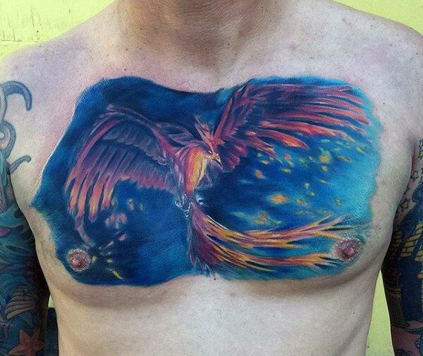 cool-blue-chest-phoenix-tattoo-men