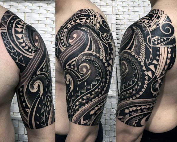 dark-black-ink-mens-amazing-tribal-tattoo-sleeve-inspiration