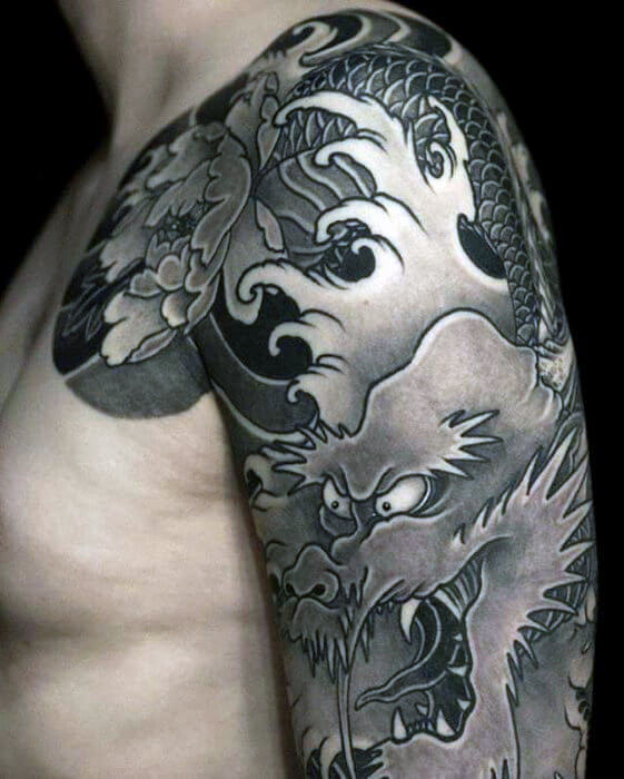 dragon-wave-guys-japanese-half-sleeve-and-chest-tattoo