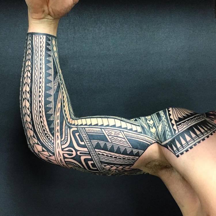full sleeve tribal tattoo badass