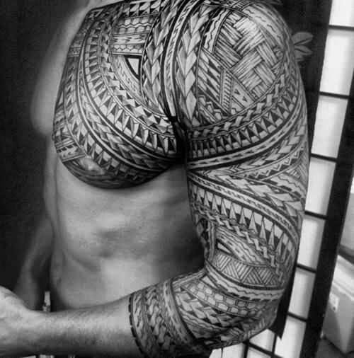 upper chest polynesian tribal tattoos for gentlemen