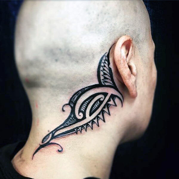 manly behind the ear tribal male ear tattoos
