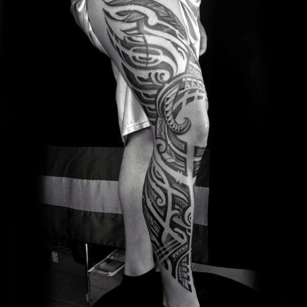 mens full leg awesome tribal sleeve tattoo design