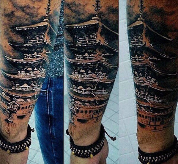 mens-outer-forearm-japanese-temple-tattoo-designs