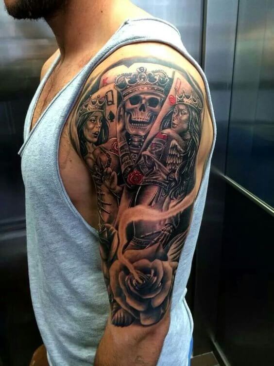 modern traditional style colored shoulder half sleeve tattoos