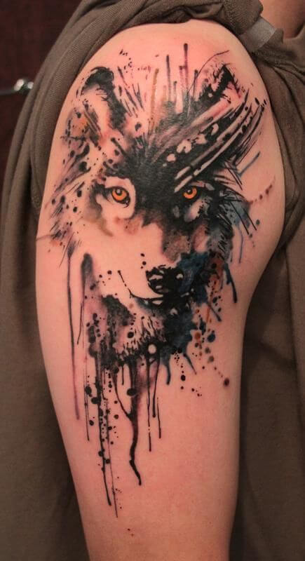 wolf watercolor tattoos