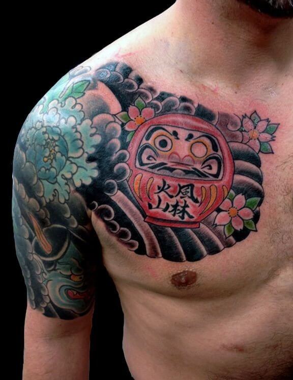 simple old school chest tattoo japanese style