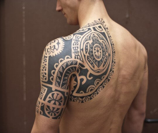 back tribal shield armor design tattoo