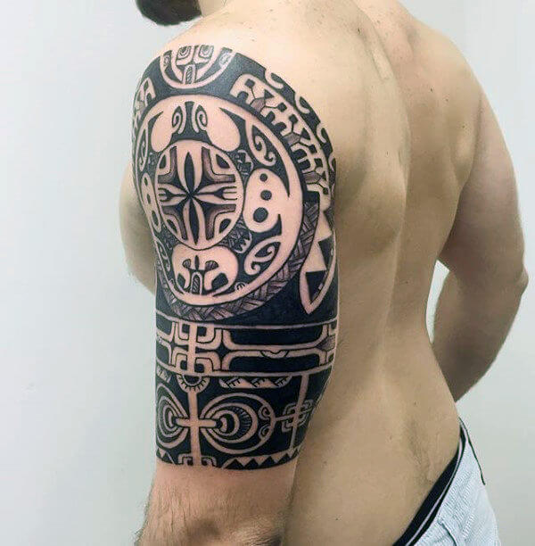 half sleeve tribal mens tattoo
