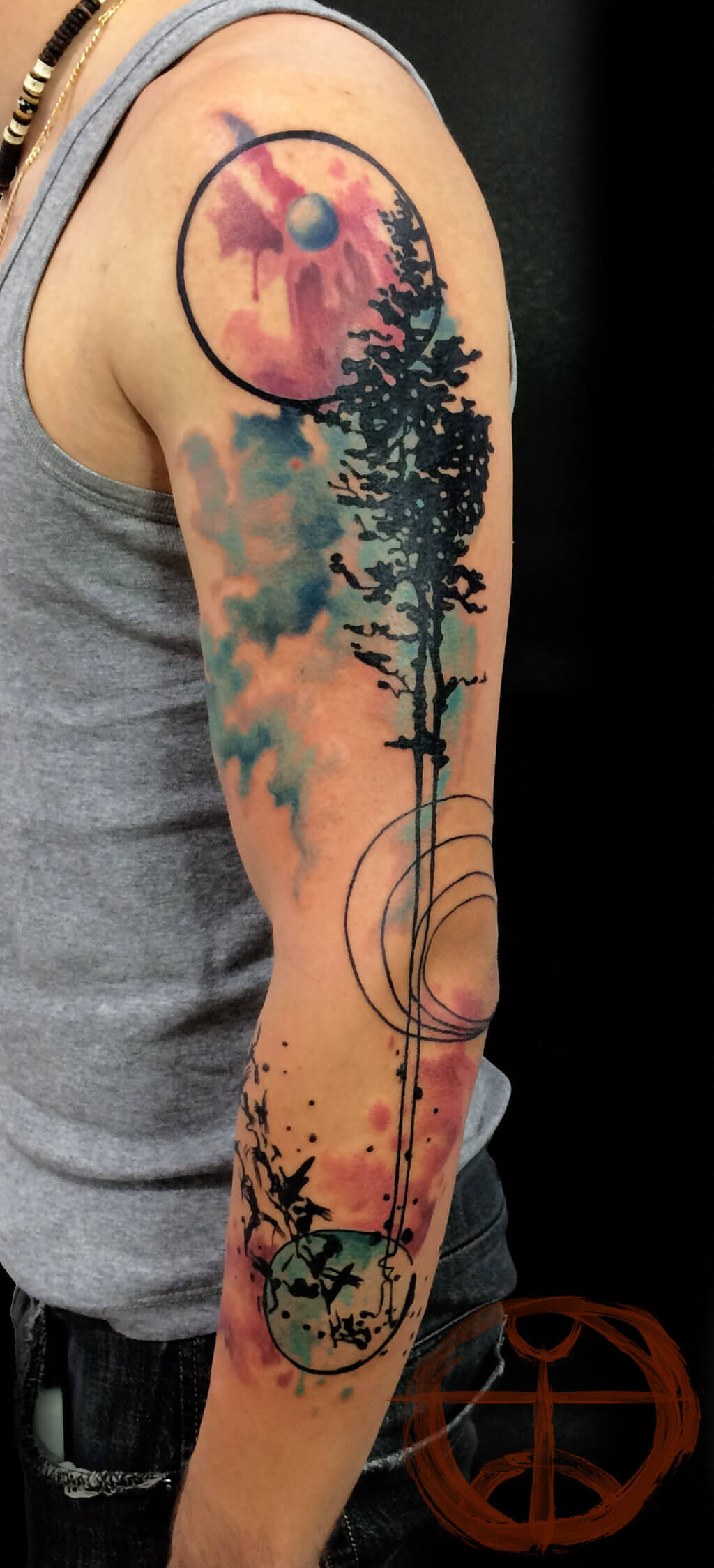 watercolor nature style tattoo