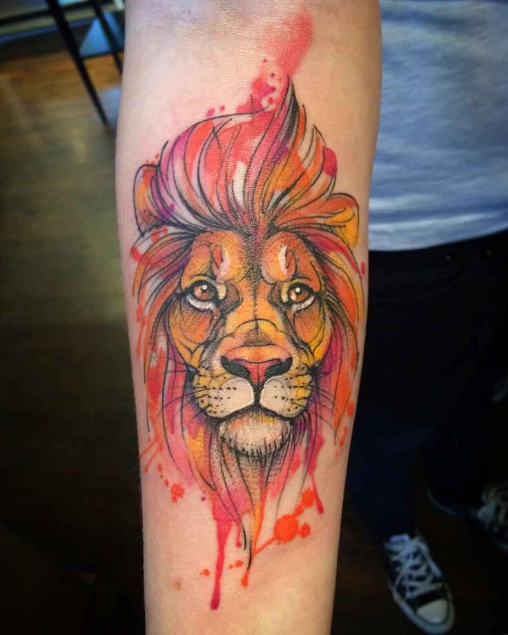 watercolor-tattoos-on-arm-lion