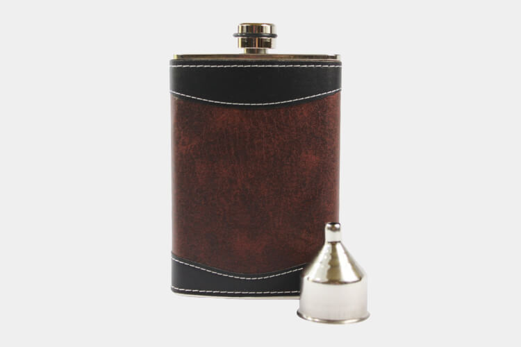 Primo Liquor Flasks 8oz Stainless Steel and PU Leather Hip Flask Gift Set