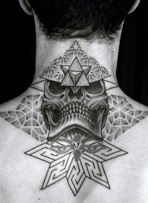 Black-And-Grey-Skull-Tattoo-Design-For-Men-Back-Neck