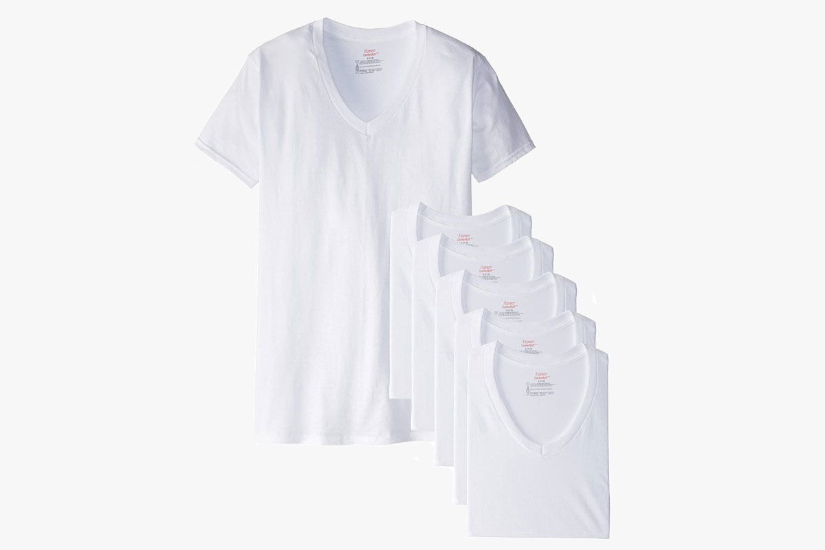 Hanes Men's White and Assorted V-Neck T-Shirts