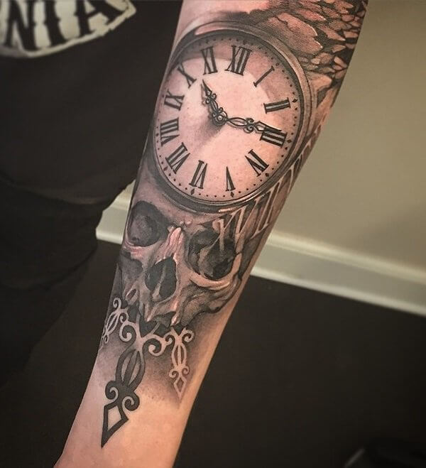 Relistic-watch-and-skull-forearm-tattoo-for-man-90