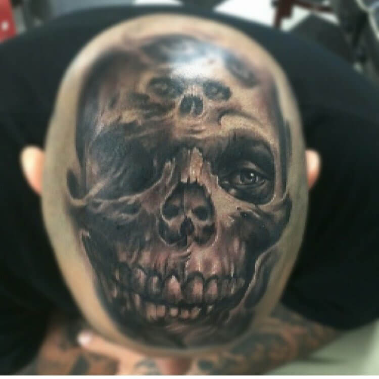 Scary-Look-Nice-Latino-Skull-Tattoo-On-Upper-Head