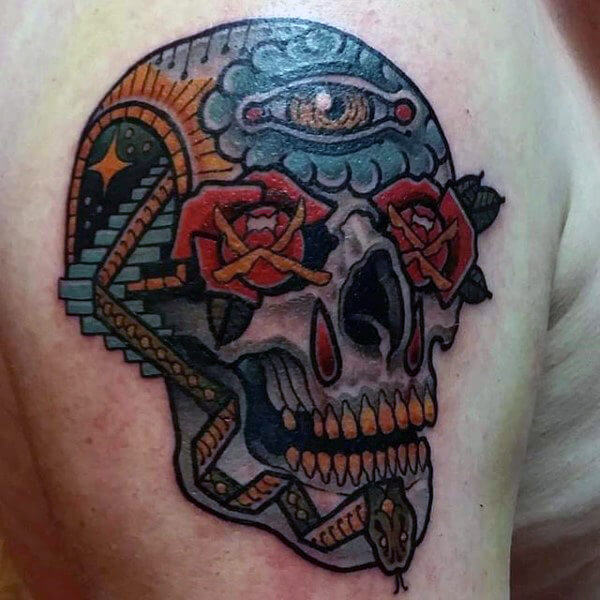 mens-tattoos-of-sugar-skulls-upper-arm-with-all-seeing-eye-and-rose-eyes
