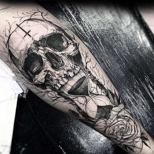 remarkable-sketched-hourglass-badass-skull-tattoos-for-males