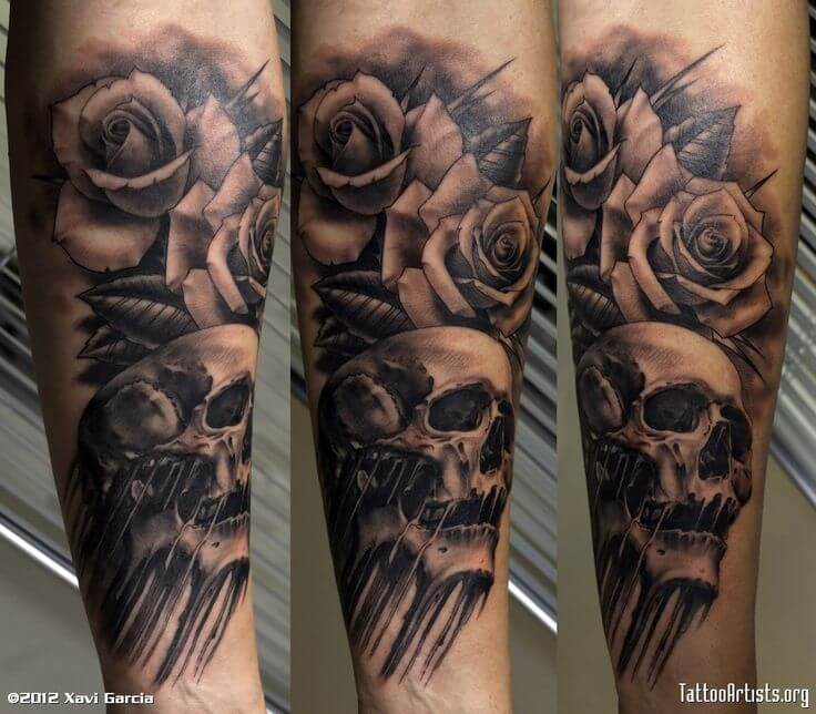 skull and rose-tattoo-forearm-rose-sleeve-tattoos