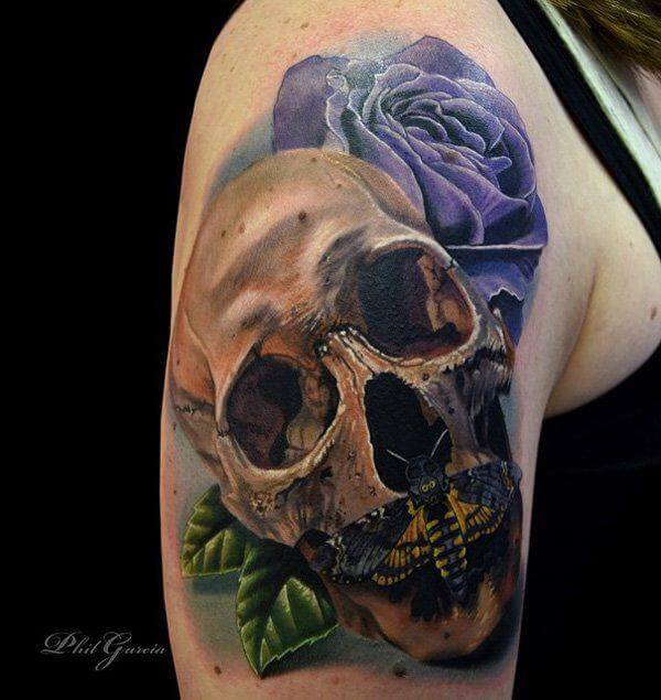 skull-tattoos- flowers