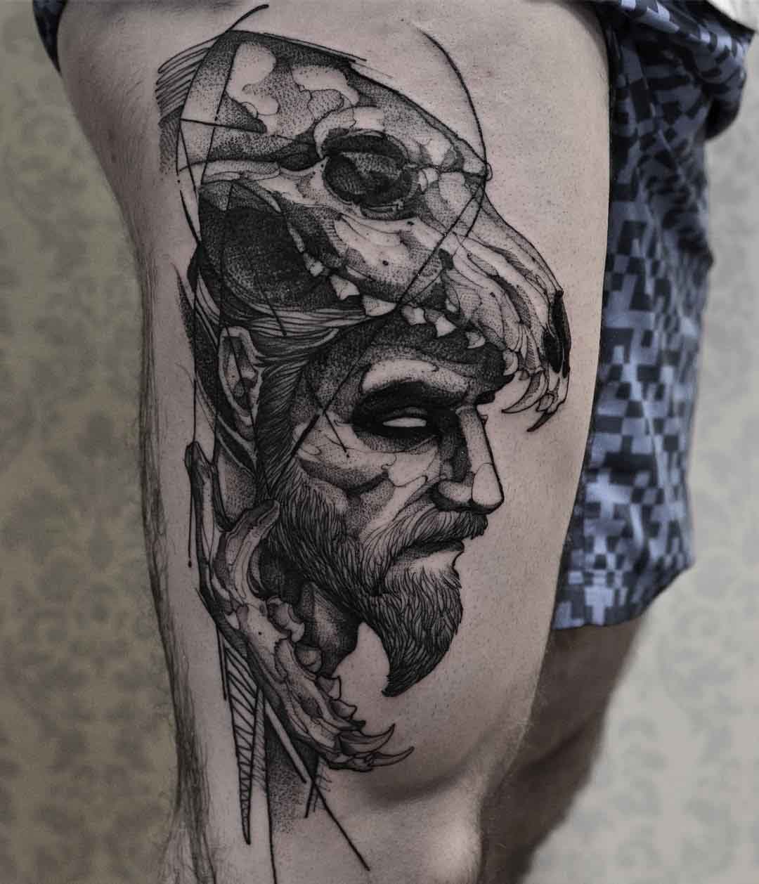 tattoo-men-thigh-skull helmet