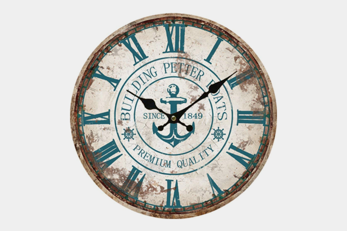 Grazing Vintage Roman Numeral Blue Anchor Decoration Wall Clock