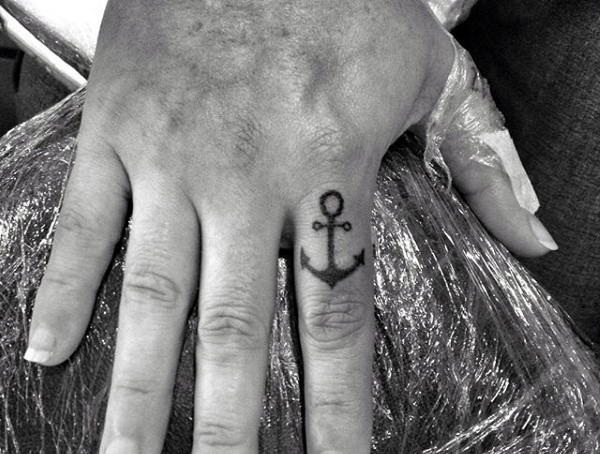 anchor finger tattoo for men