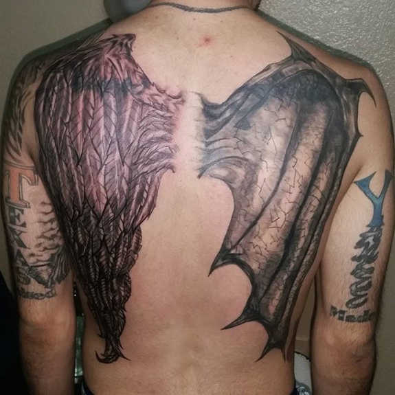 angel and dragon wing tattoo for men