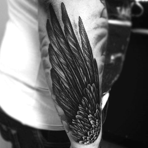 bird wing forearm tattoo for men