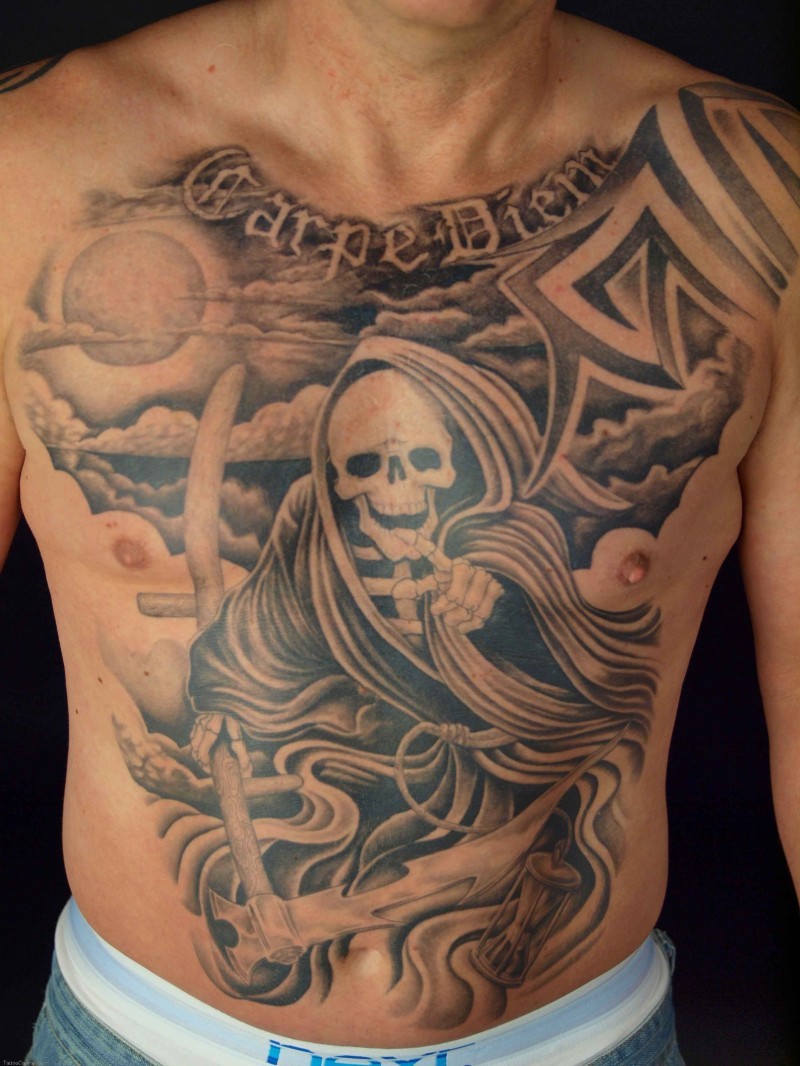 carpe diem grim reaper tattoo for men