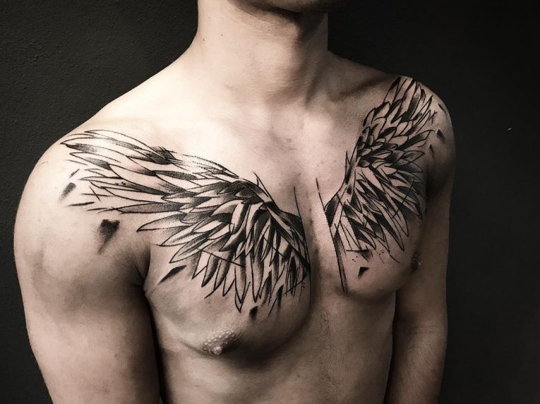 chest wing tattoo for men