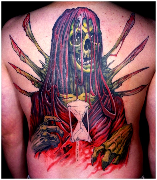 colored grim reaper with hourglass tattoo for men