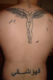 crucified angel with spread wings tattoo for men