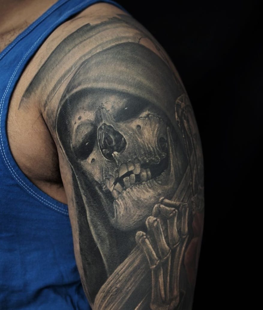 detailed grim reaper tattoo for men