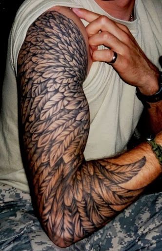 detailed wing tattoo for men's arms