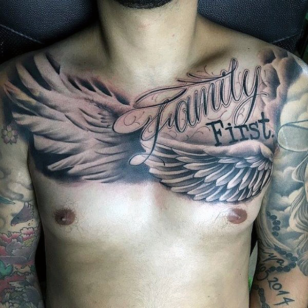family first wing tattoo for men