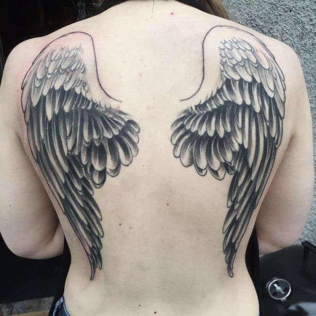 feathered wing tattoo for men
