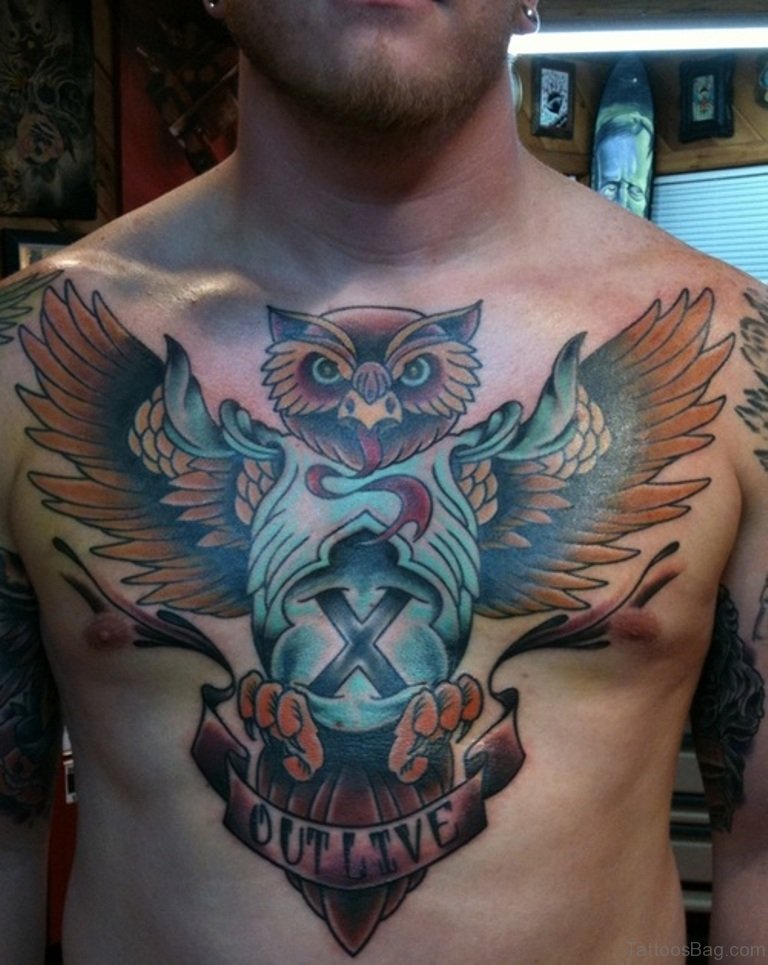 flying owl tattoo for men's chests