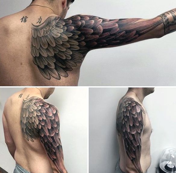 full arm and shoulder wing tattoo for men