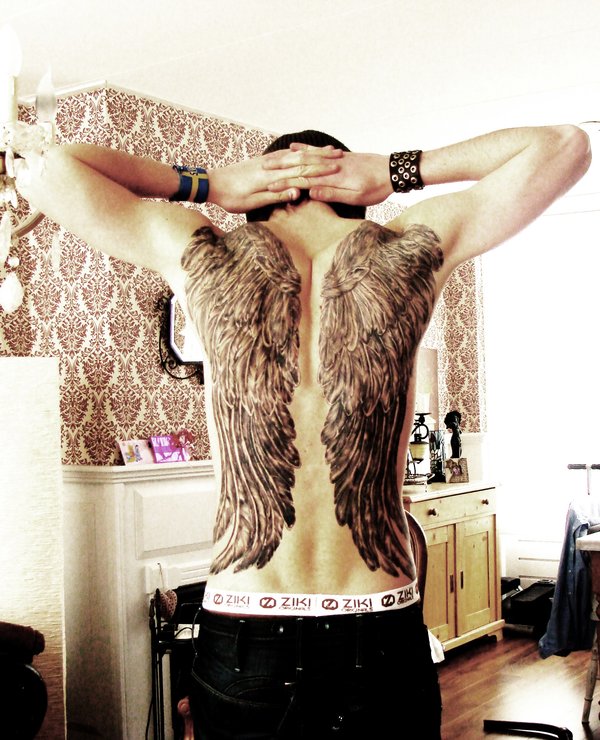 full back wings tattoo for men