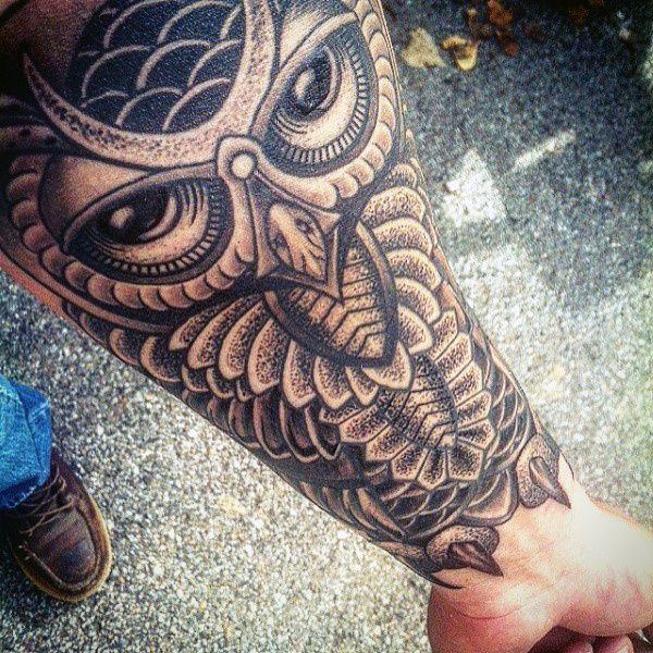 full forearm owl tattoo for men