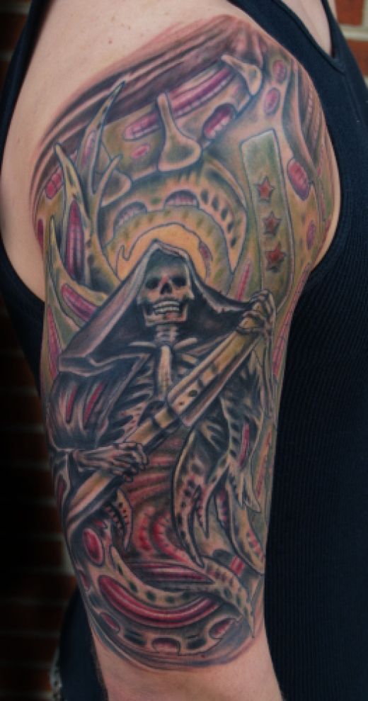 fully colored grim reaper tattoo for men