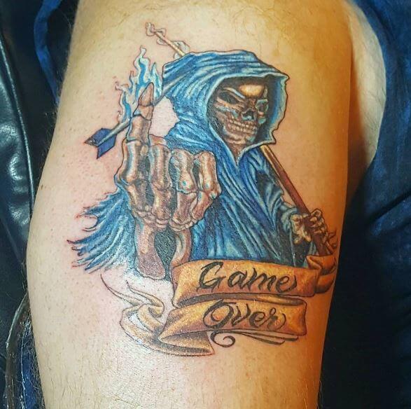 game over grim reaper tattoo for men
