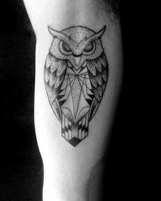 geometric owl tattoo for men's arm