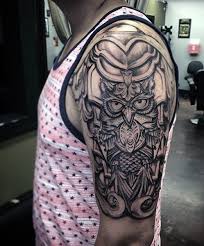 gothic owl arm tattoo for men