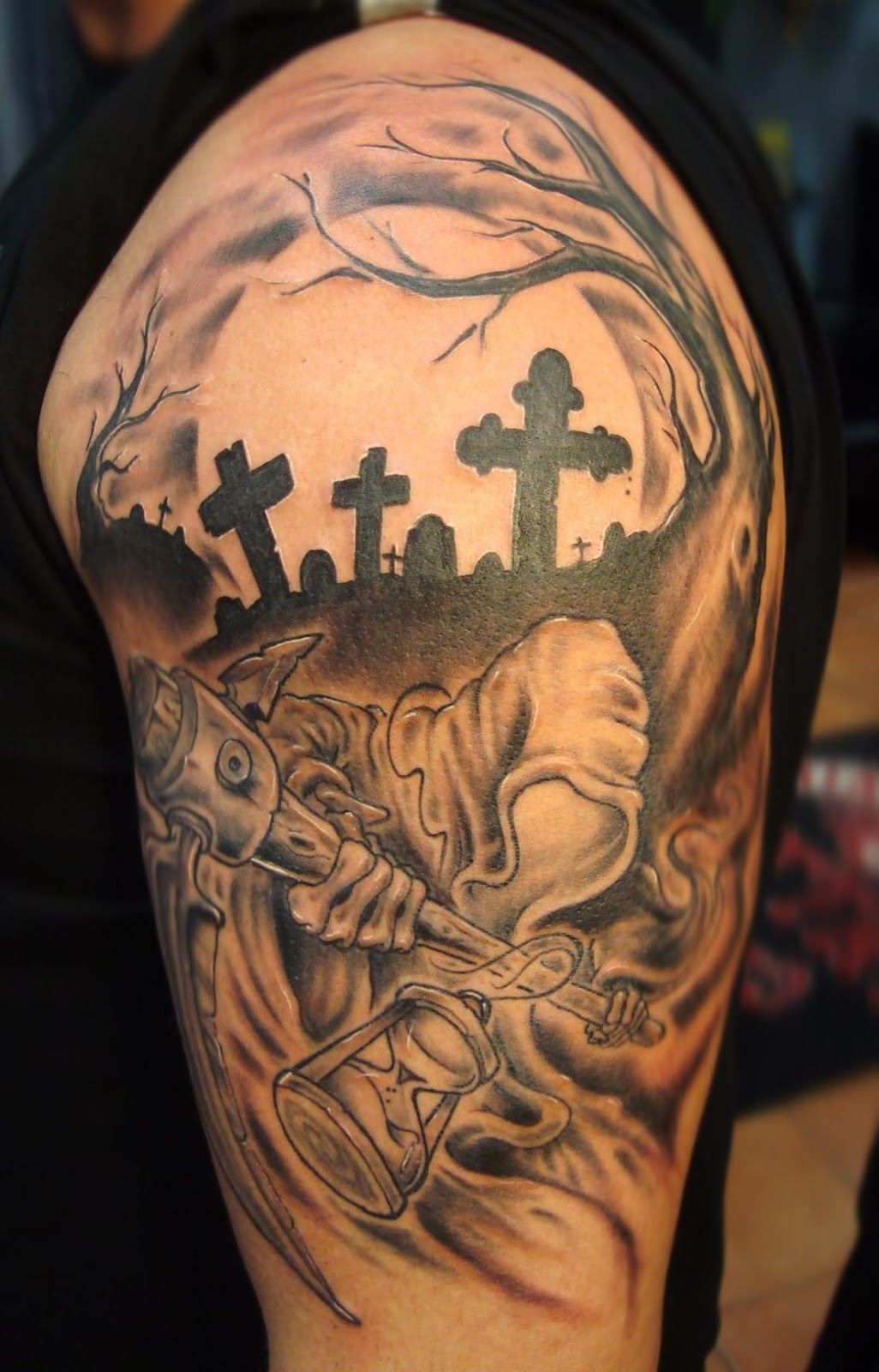 graveyard and grim reaper tattoo for men