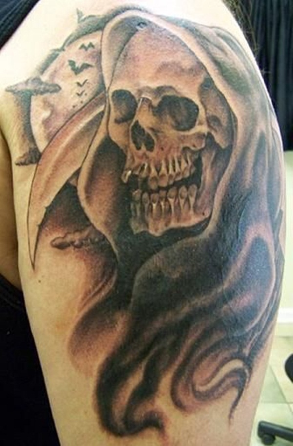grim reaper and bats tattoo for men