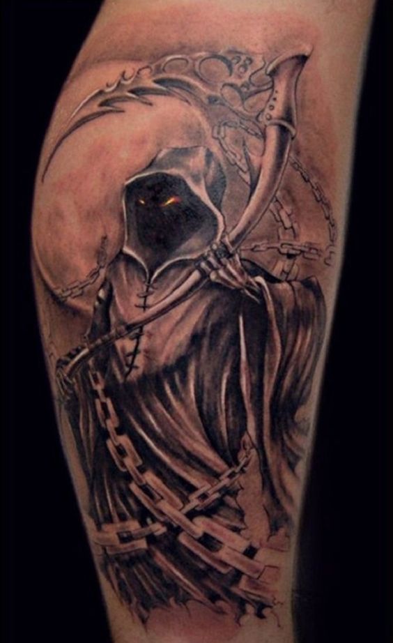 grim reaper and moon tattoo for men